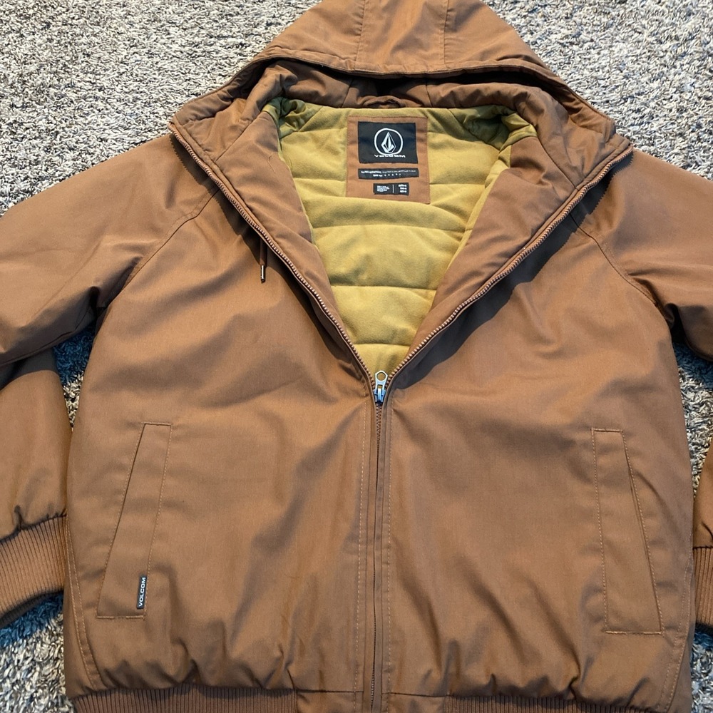 Volcom Hernan Jacket Mens Medium Brown Heavy Weight Hooded Water Resistant Coat - Picture 7 of 10